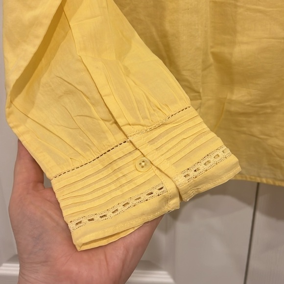 J. Crew Pintuck Lace-trim Top in Cotton Voile Pale Banana Yellow Size XXL - Picture 5 of 8